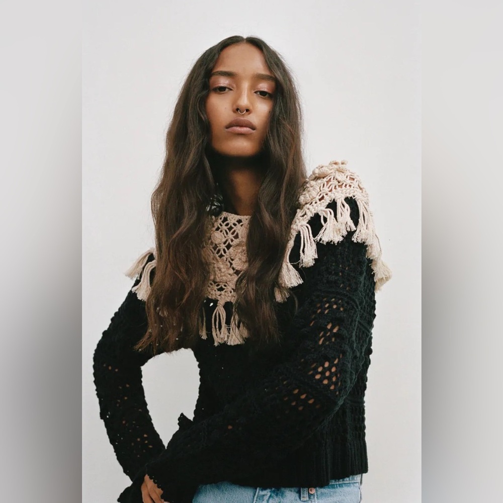 ZARA knit crochet sweater .